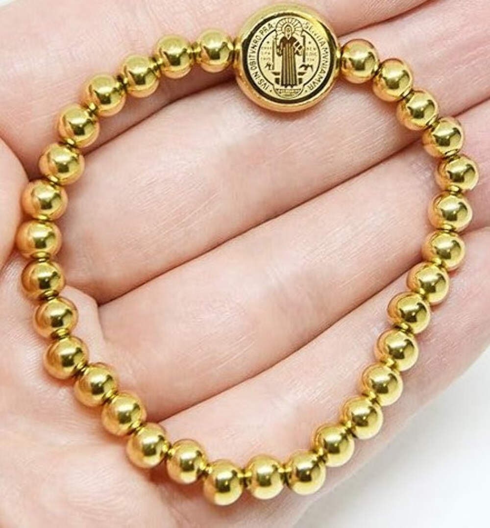 St Benedict Stainless steel Non Tarnish Golden Beads Bracelet Pulsera dorada ace