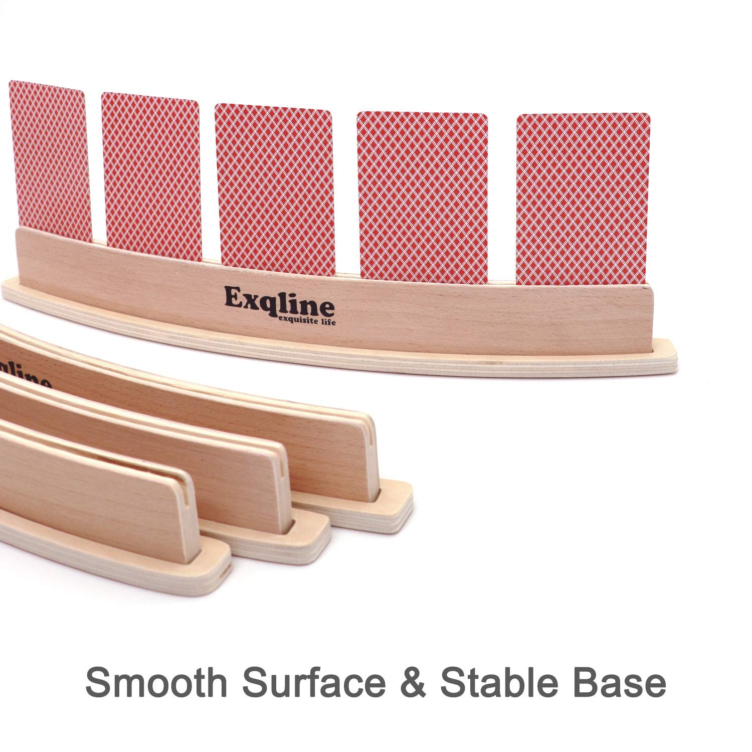 Exqline Wood Curved Playing Card Holder Racks Tray Set of 4 for Medium, Beige