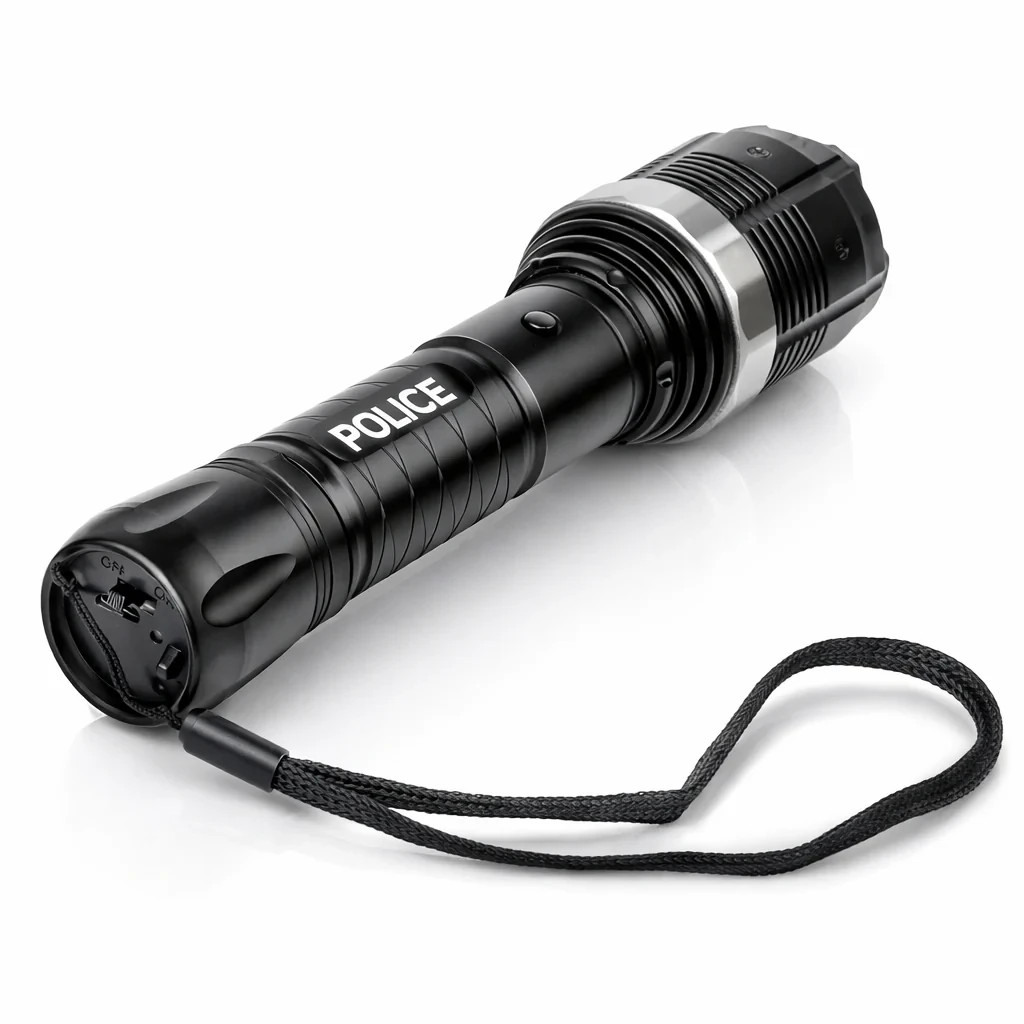 POLICE Stun Gun 8810 Rechargeable LED Flashlight Aluminum Black