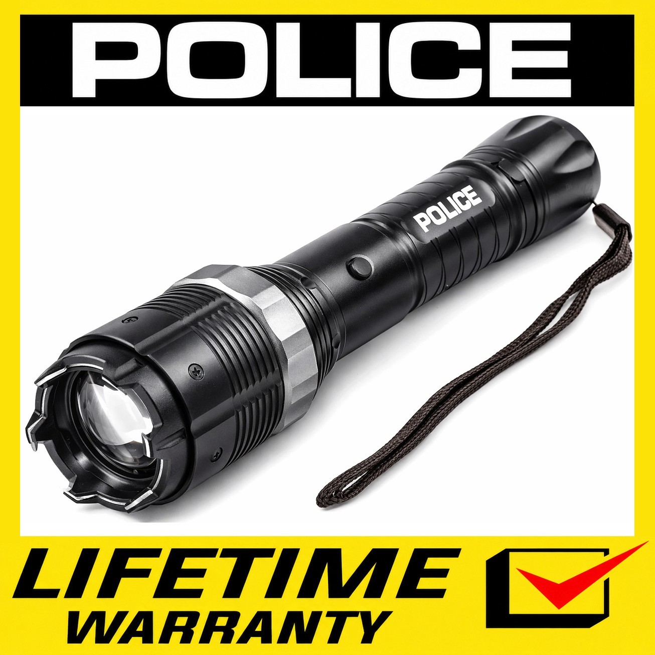 POLICE Stun Gun 8810 Rechargeable LED Flashlight Aluminum Black