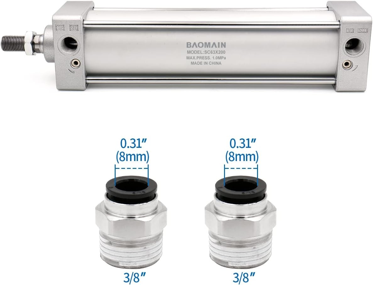 Baomain Pneumatic Air Cylinder SC 63 x 200,PT 3/8, Bore 2 1/2 Silver