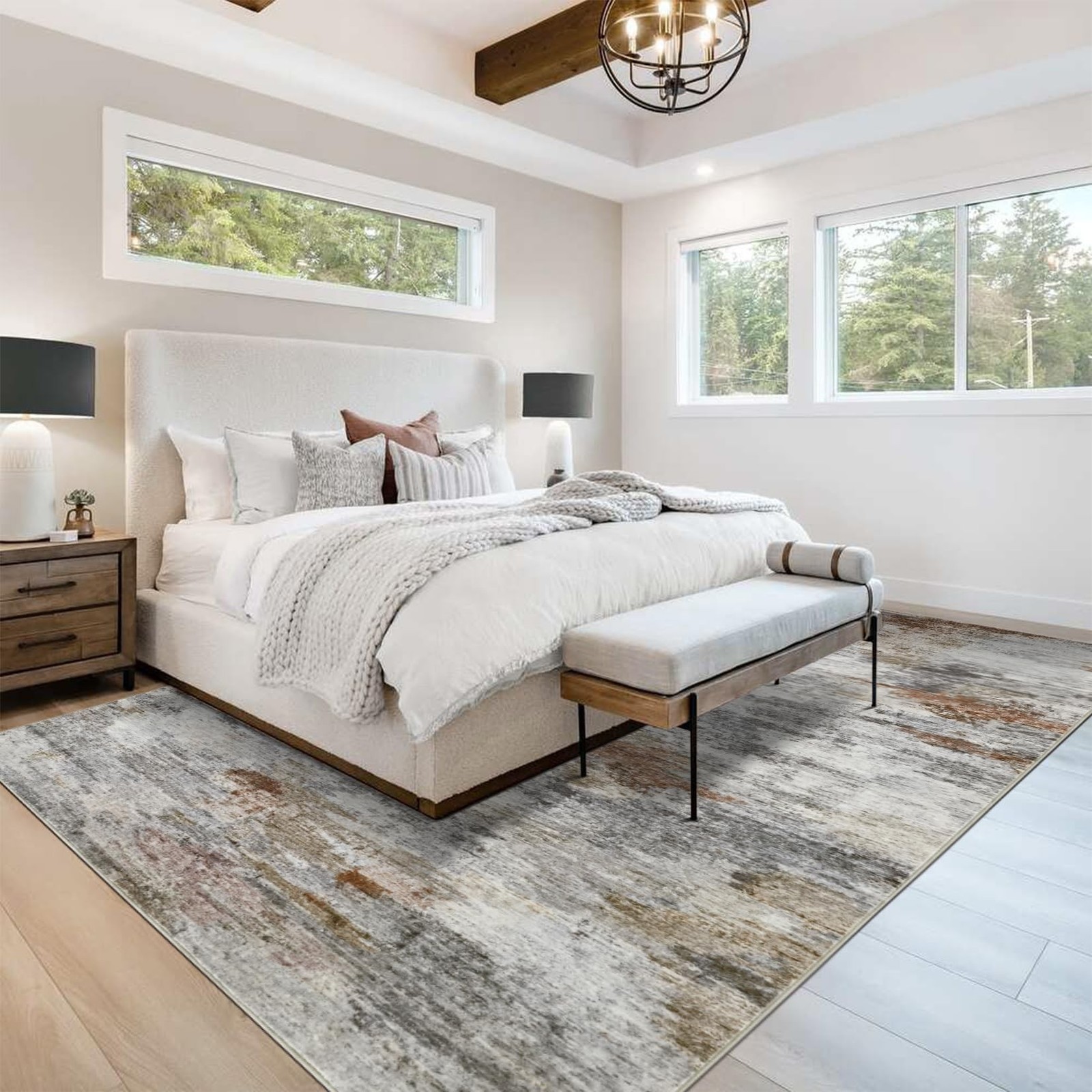 Area Rugs for Living Room: 9×12 Washable Neutral Modern Rug for Bedroom Large…