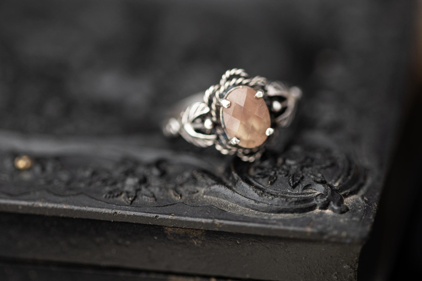 Vintage Estate Saphiret Glass Sterling Silver Ring Art Nouveau Jewelry
