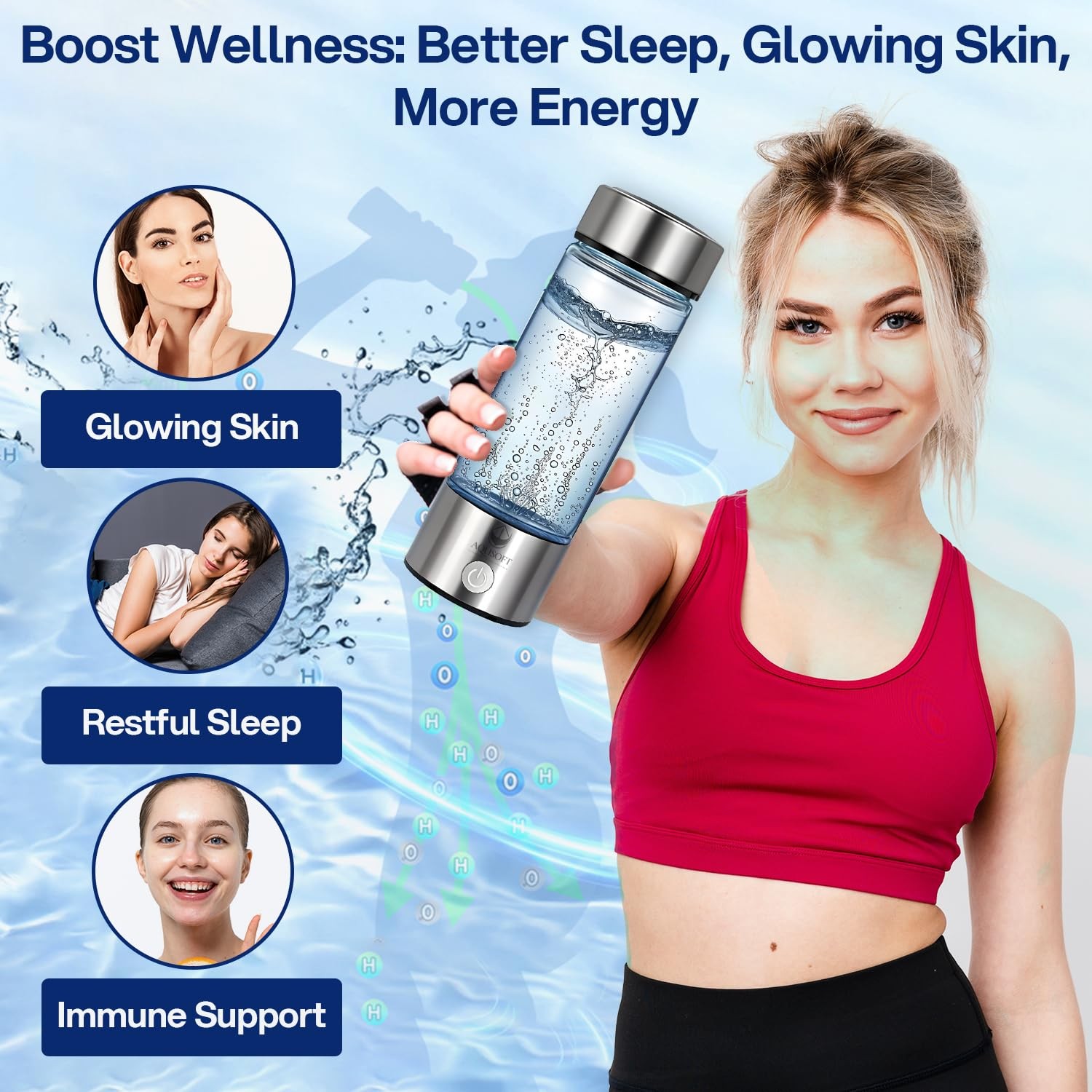 AQUSOFT 14.2 oz/420ml Portable Hydrogen Water Bottle with SPE-PEM Technology Typ