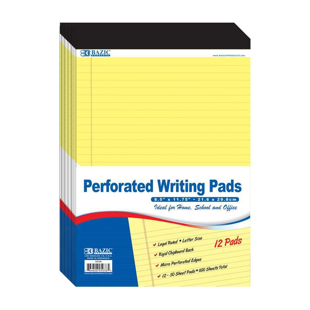 50 Ct. 8.5″ X 11.75″ Canary Perforated Writing Pads (12/Pack)