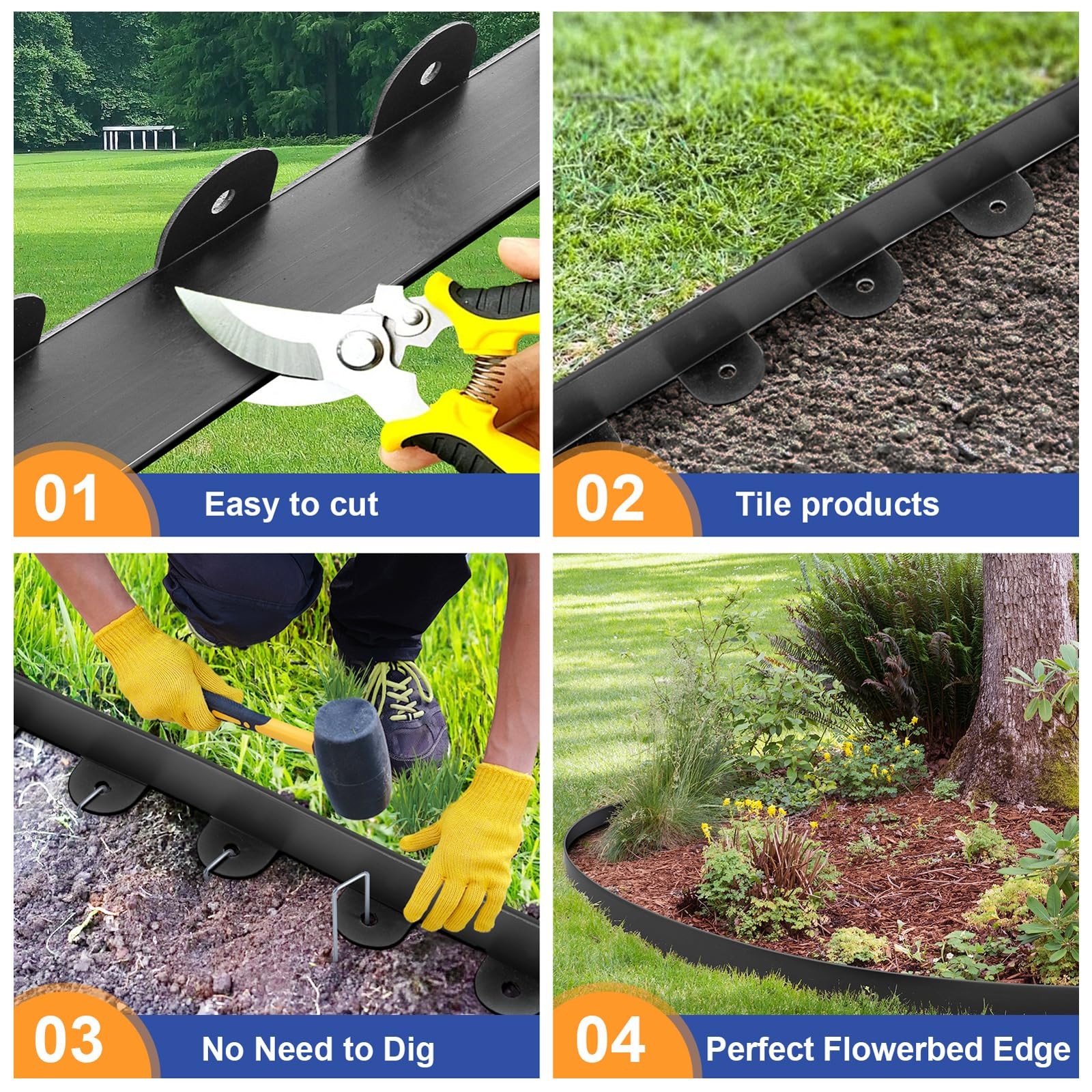 Jorvila Landscape Edging, 1.5″ x 60′ Plastic Garden Edging with 60 Pcs Metal Spi