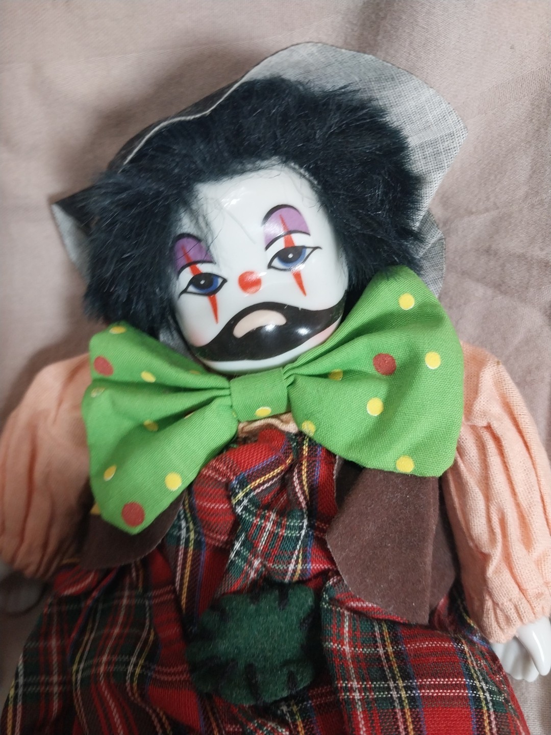 Vintage Porcelain Clown Doll With Figurine And Creepy Photo