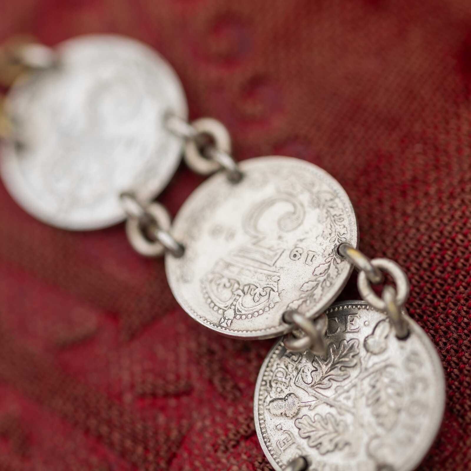 Vintage Military Sweetheart Coin Bracelet Estate Jewelry