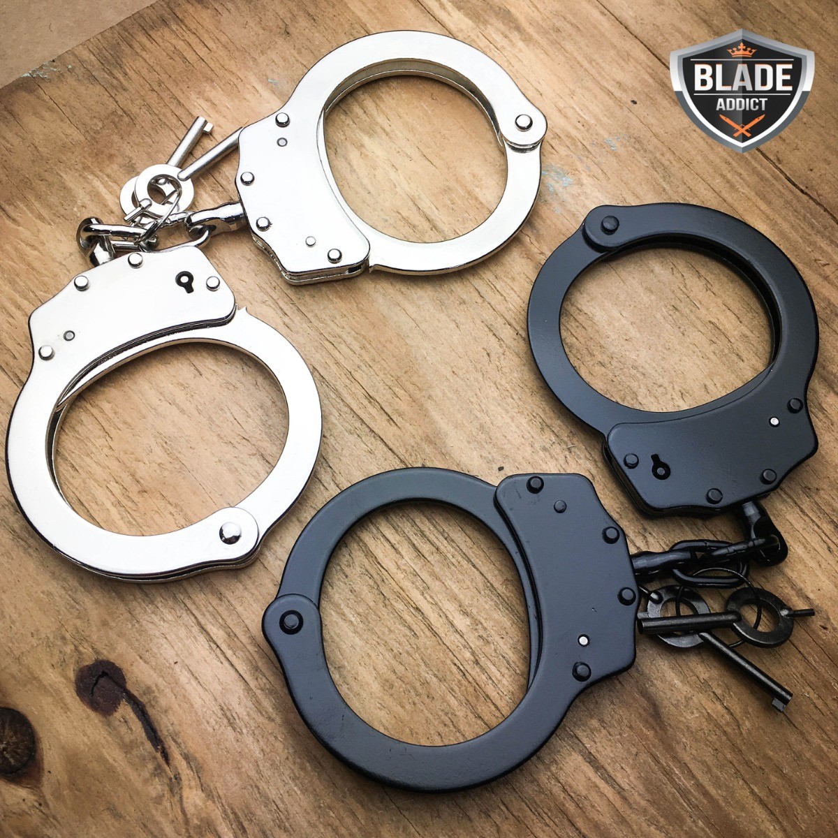 2 PC Professional Double Lock Steel Nickel Plated Police Handcuffs Real + KEYS