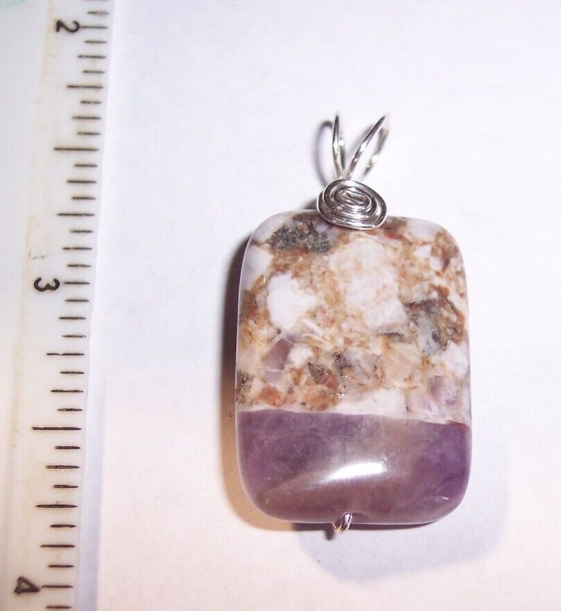 A Auralite 23 Amethyst polished rectangle crystal cut piece Pendant reiki SS