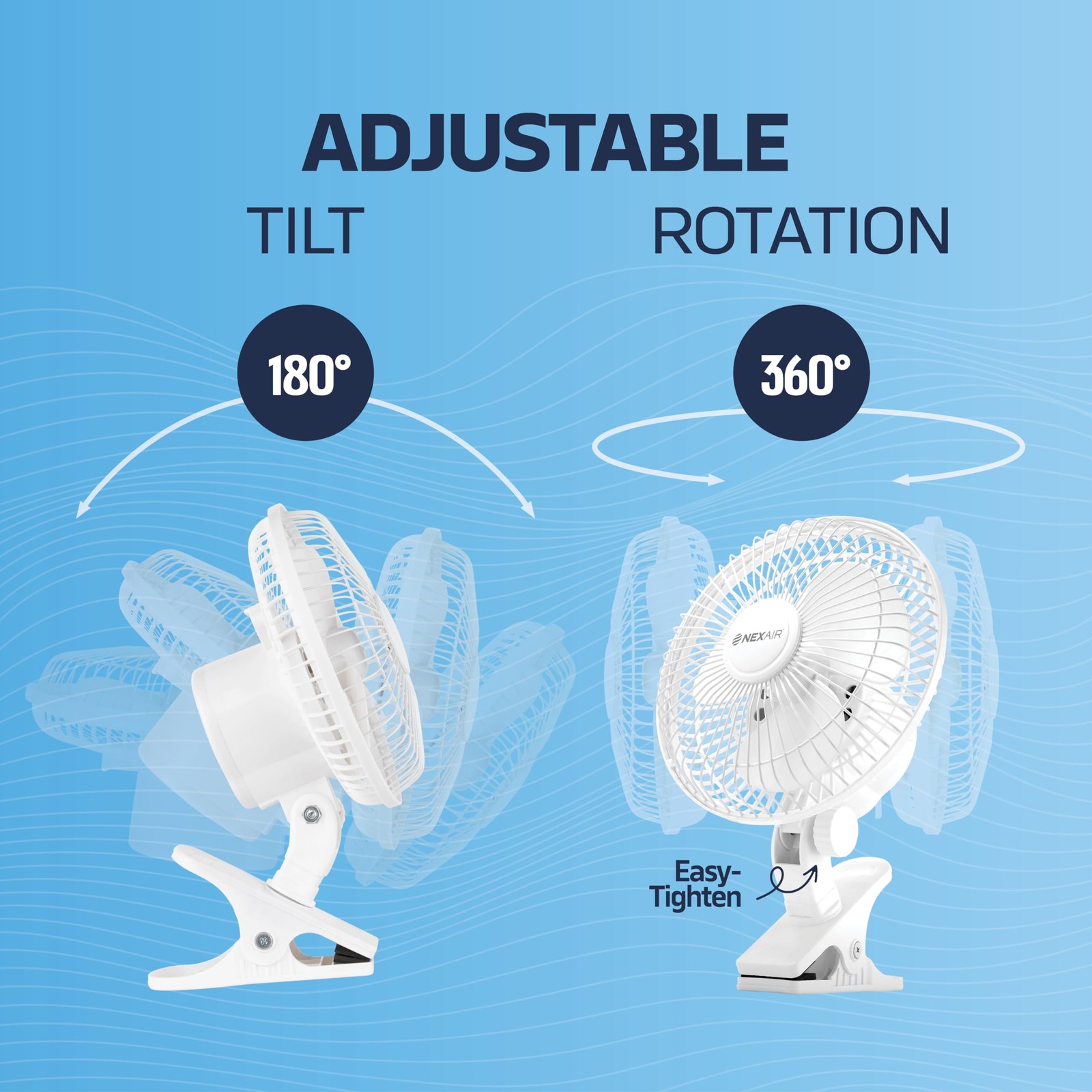 NEXAIR 6-Inch Clip on Fan, 360 Degree Rotation, Two Speed 6 inch, White