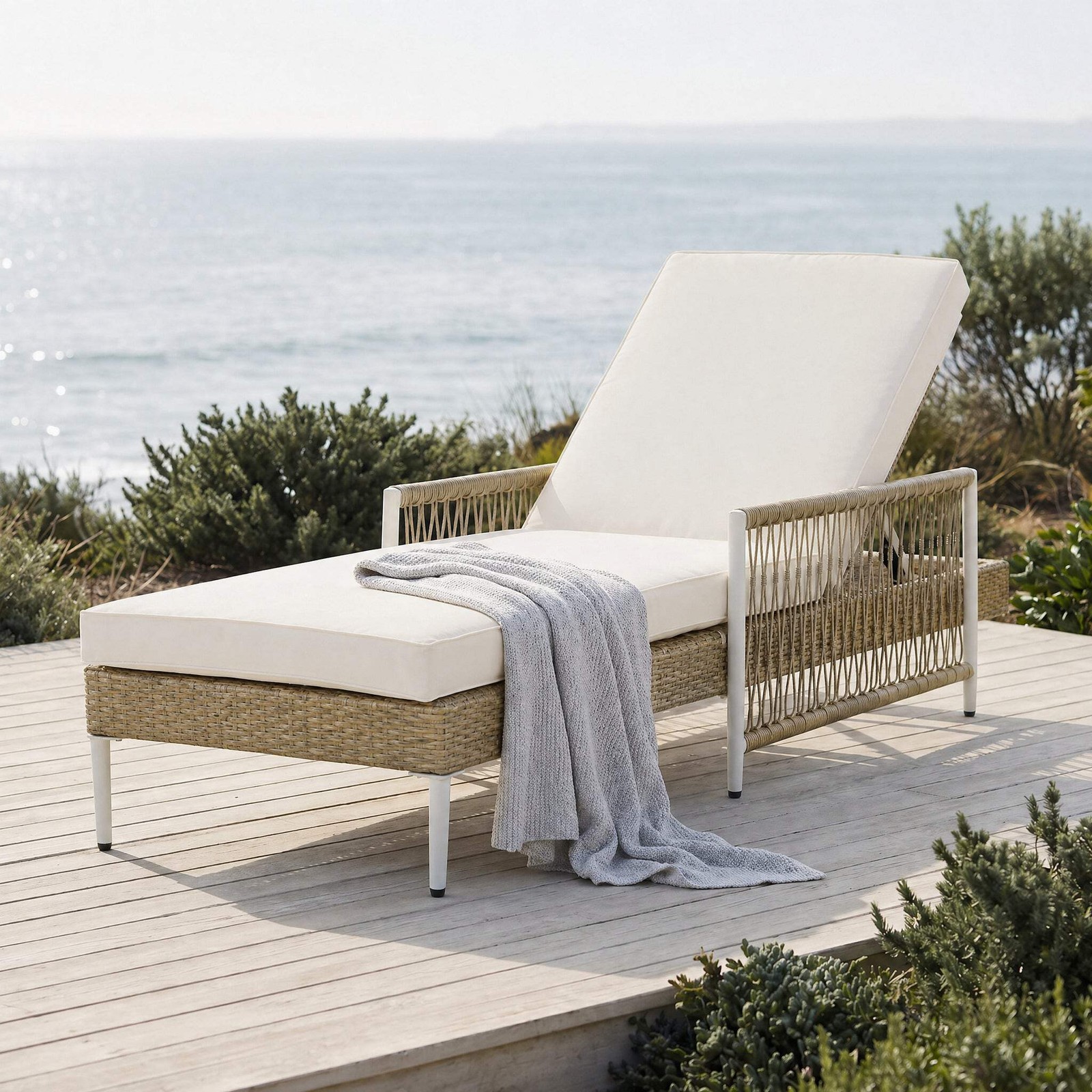 PE Rattan Chaise Lounge Chair Set of 2 with Cushions