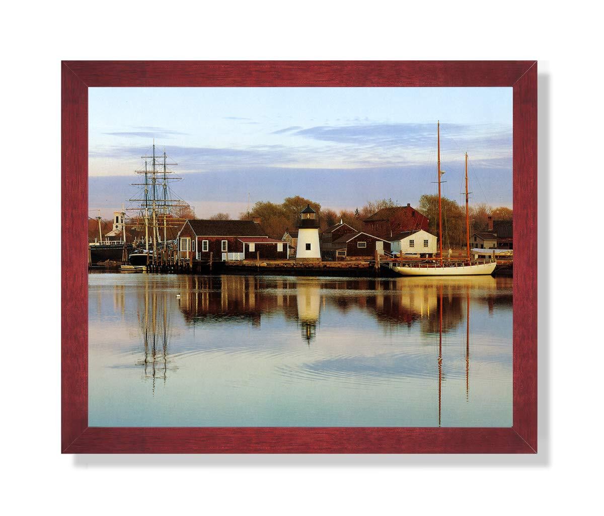 Ocean Lighthouse Lake Sailboat Landscape Picture Framed Art Print