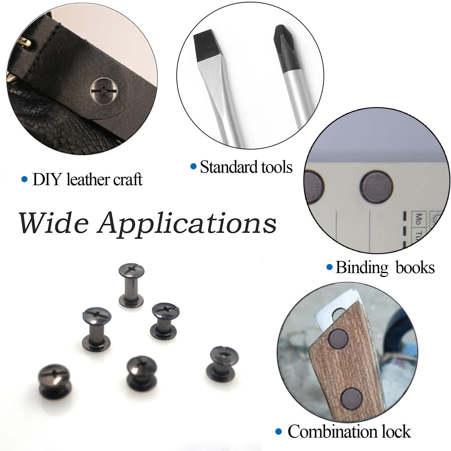 90 Sets Black Chicago Screw Leather Assorted M5*4.5.6.8.10.12mm, Gun black