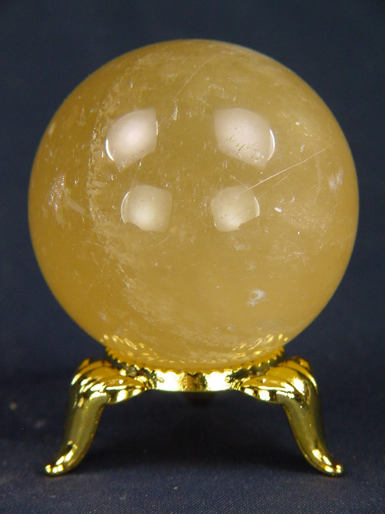 BUTW Golden calcite healing gazing sphere 41mm with stand lapidary orb 4990K