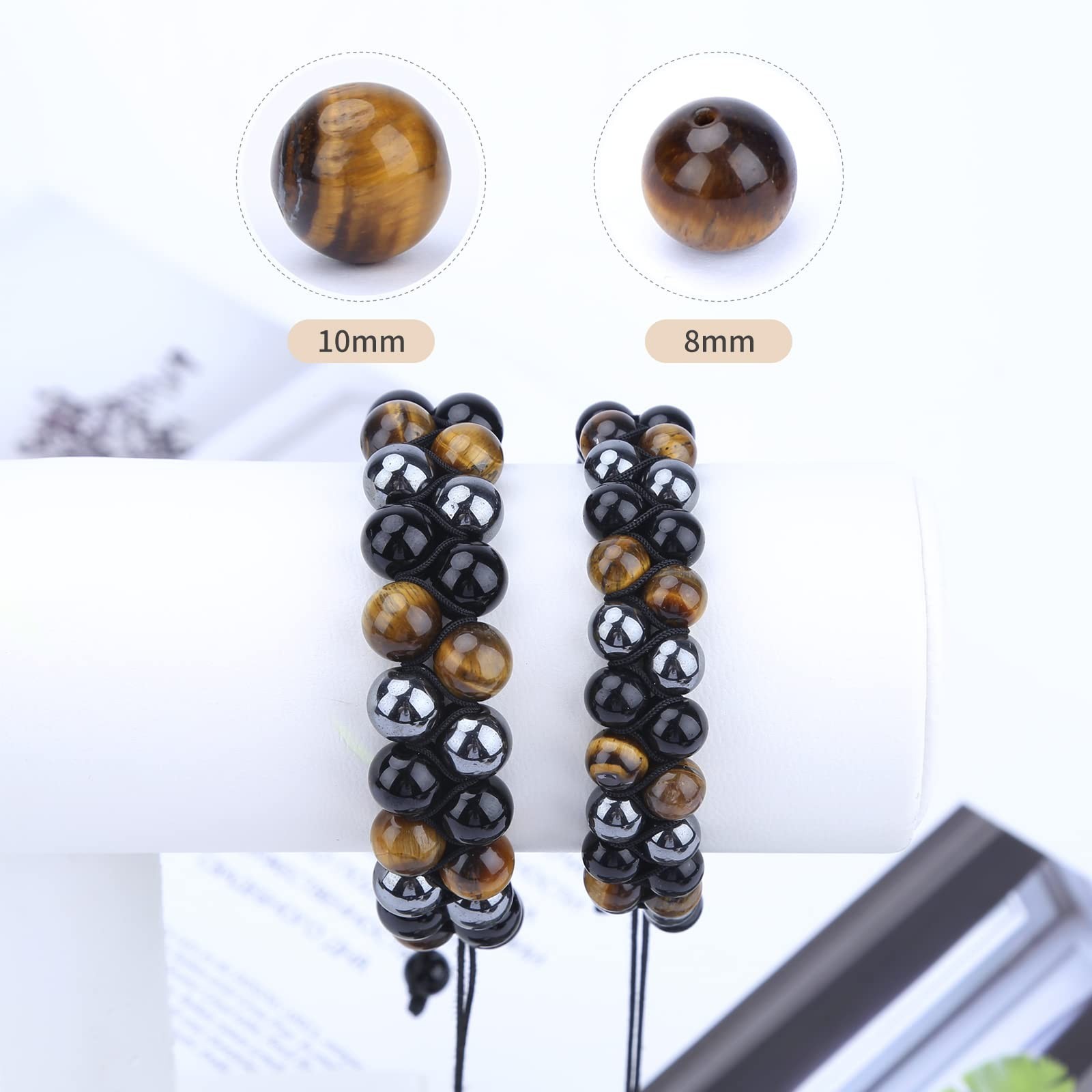 Handmade Triple Protection Bracelet 10mm Hematite Black Obsidian Tiger Eye St…
