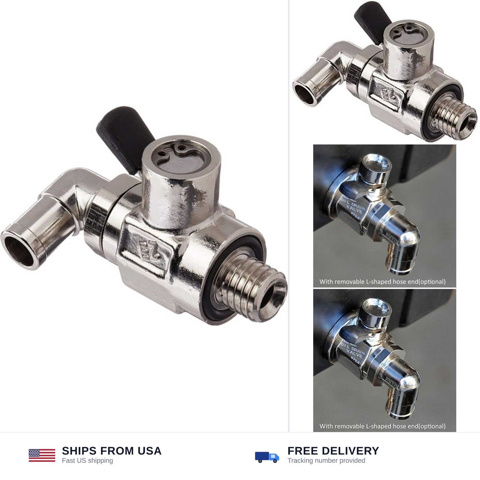 EZ-107(12mm-1.75) EZ Oil Drain Valve with removable L-Shape Hose End Combo