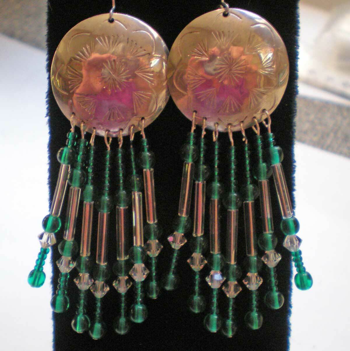 Sterling Silver and Glass & Seed Bead Earrings e104