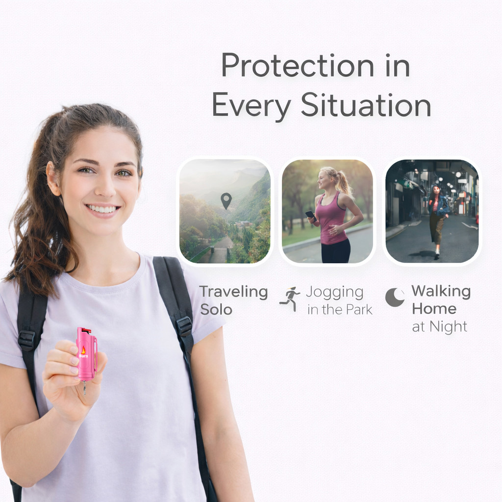 BURN 4-Pack Pepper Spray 1/2 oz Pink – Self Defense Keychain OC w/ Safety Lock