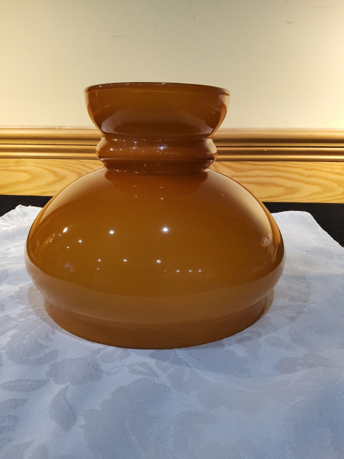 7″ Fitter Butterscotch Brown & White Cased Glossy Glass Student Lamp Light Shade
