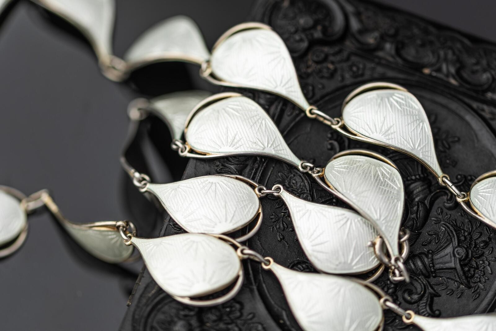 White Guilloche Enamel Sterling Jewelry Set Ivar Holth Designer Jewelry