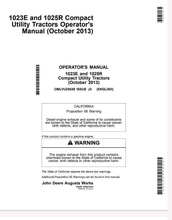 JOHN DEERE 1023e 1025r 1026r Service Technical + Operators PDF Manuals 644/126PG