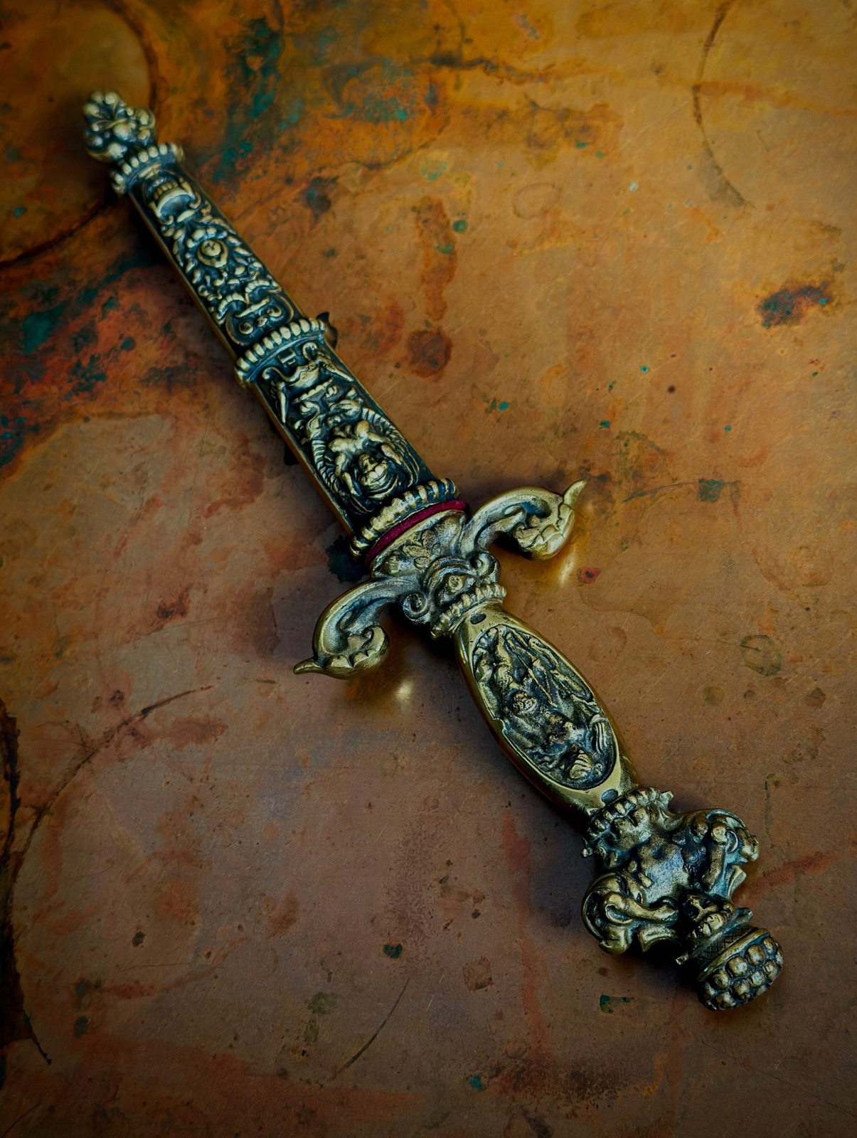 Midcentury Cast Brass Romantic European Dagger