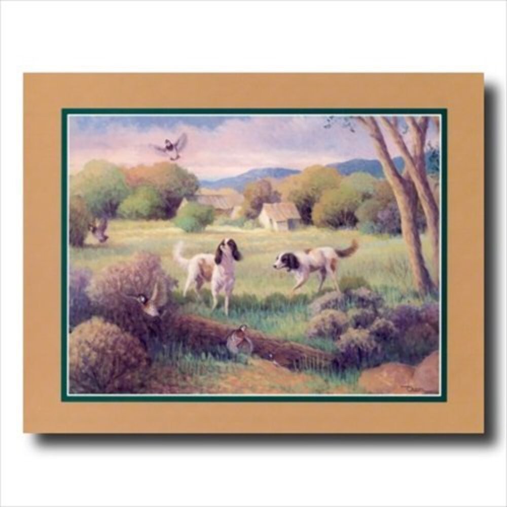 Dogs Hunting Quail Birds Animal Landscape Wall Picture 16×20 Art Print w/Oak Col