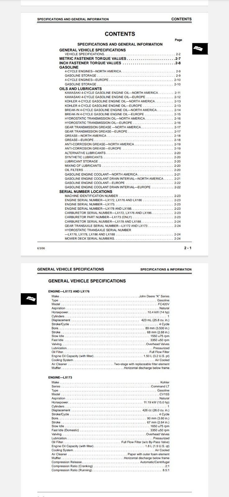 JOHN DEERE LX172 LX173 LX176LX178 LX186 Service Technical PDF Manual 660PG
