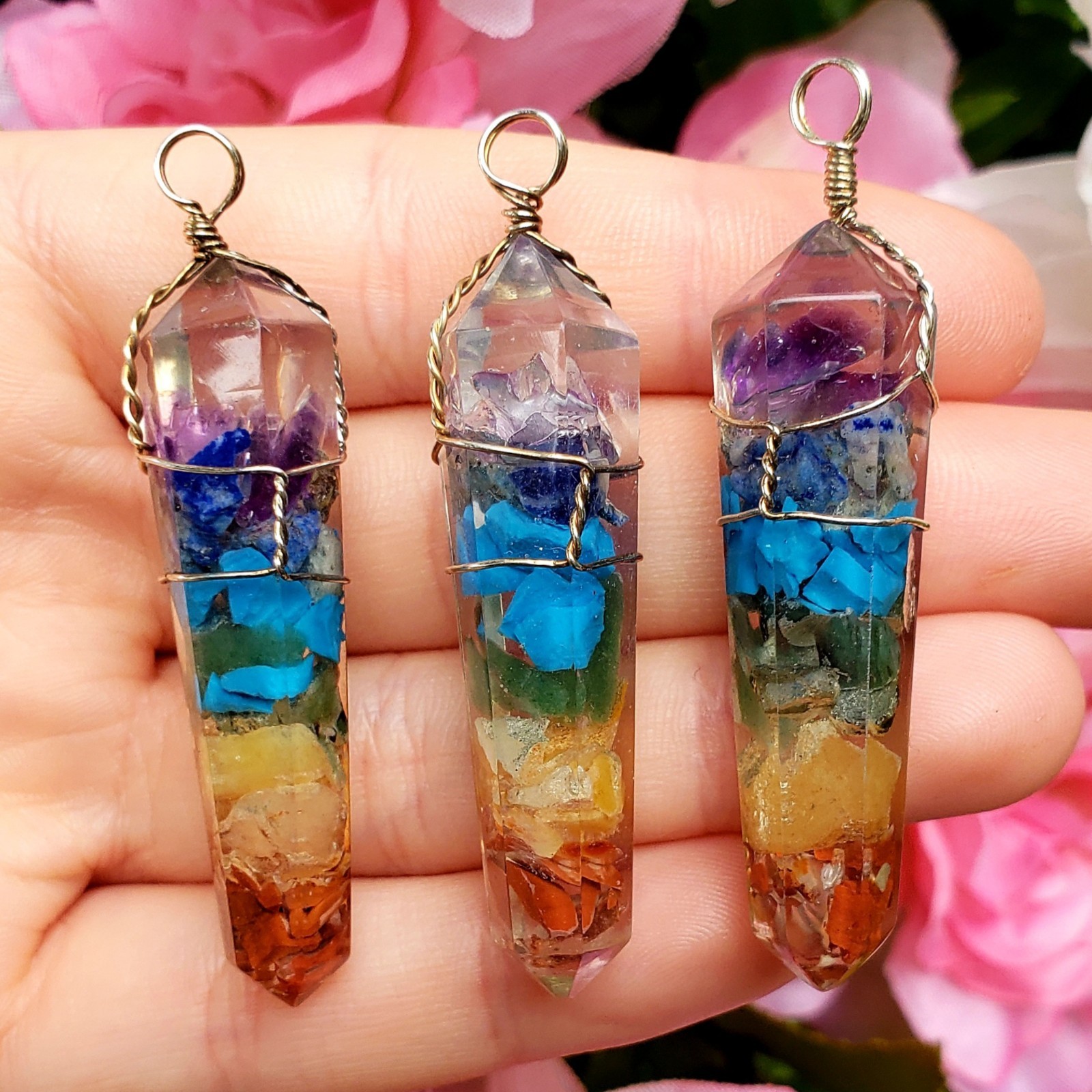 Chakra orgone resin wire wrapped Crystal Healing Gemstone pendant -1pc new style