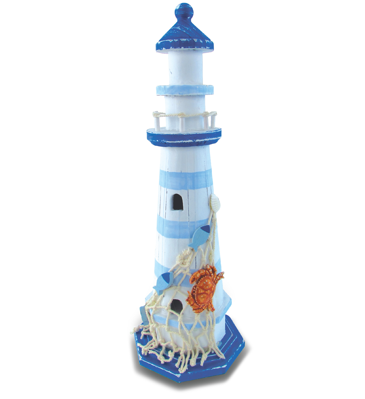 CoTa Global Handmade Light Blue Stripes Lighthouse Decor with Crab – 12.25 Inch