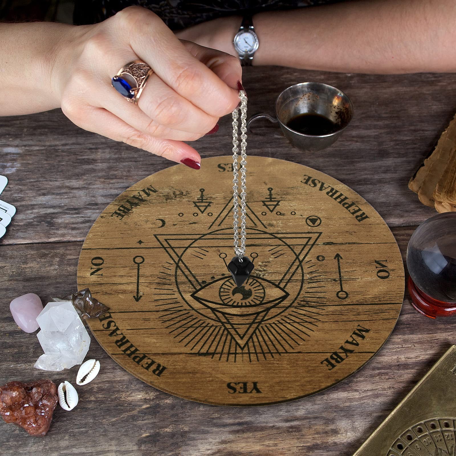Pendulum Board Set Wooden Dowsing Divination Board Metaphysical Message with …