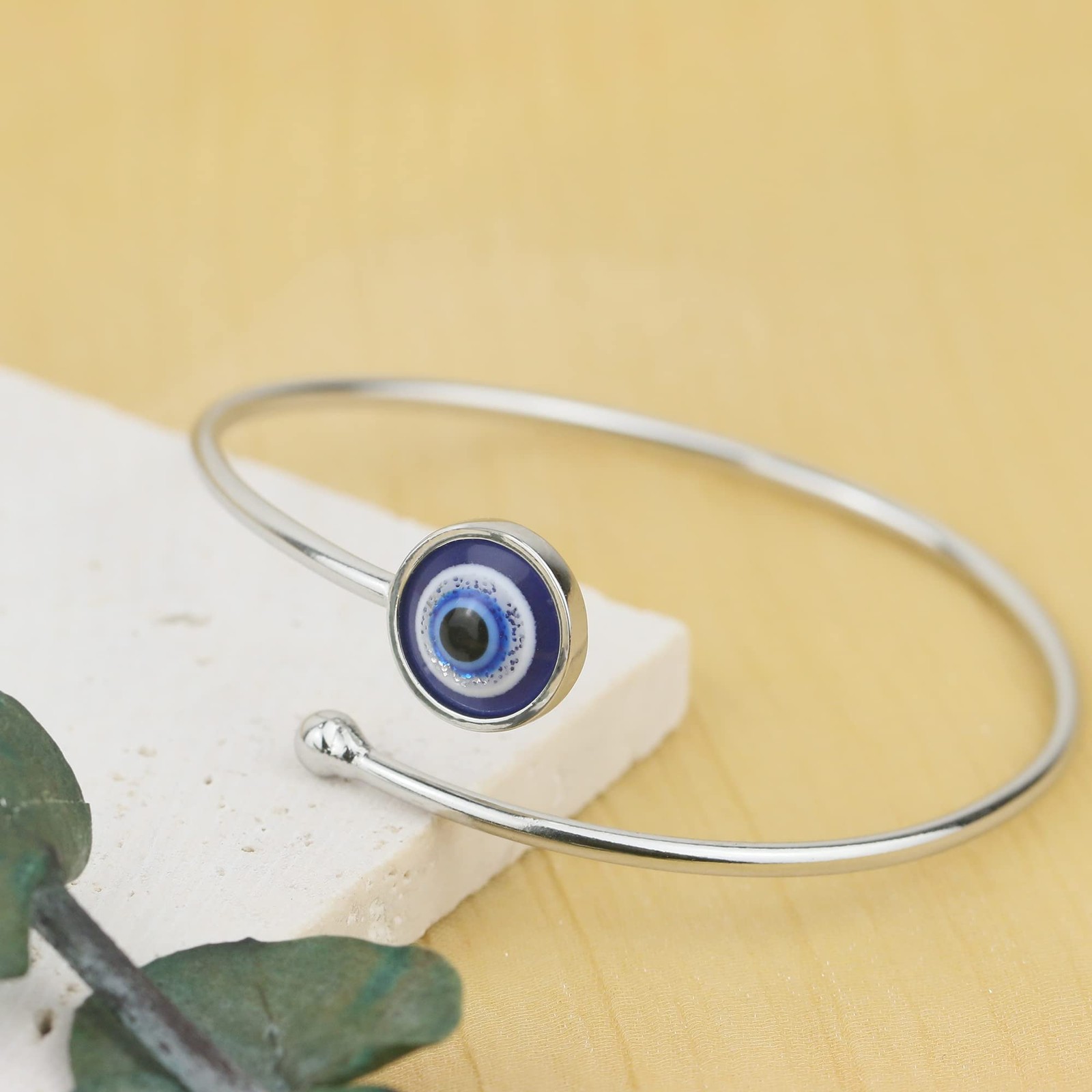 SmileBelle Silver Evil Eye Bangle 5.5-8.5 inches, Cuff -Silver
