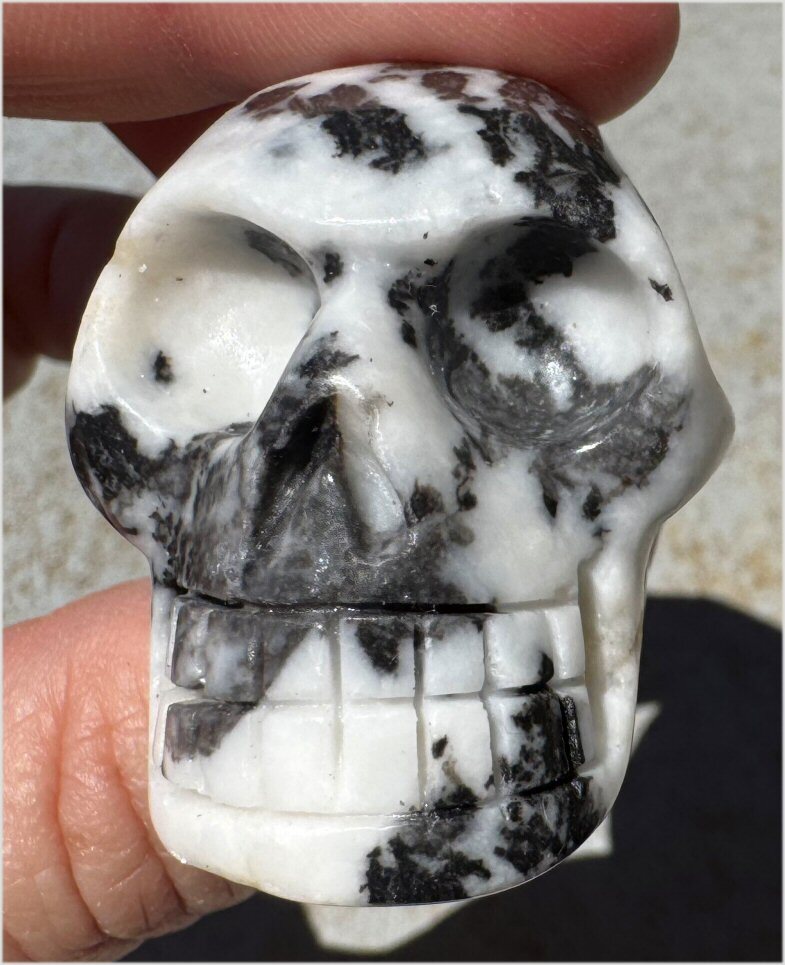 Zebra Stone Marble Crystal Skull – Unconditional Love, Heart Chakra