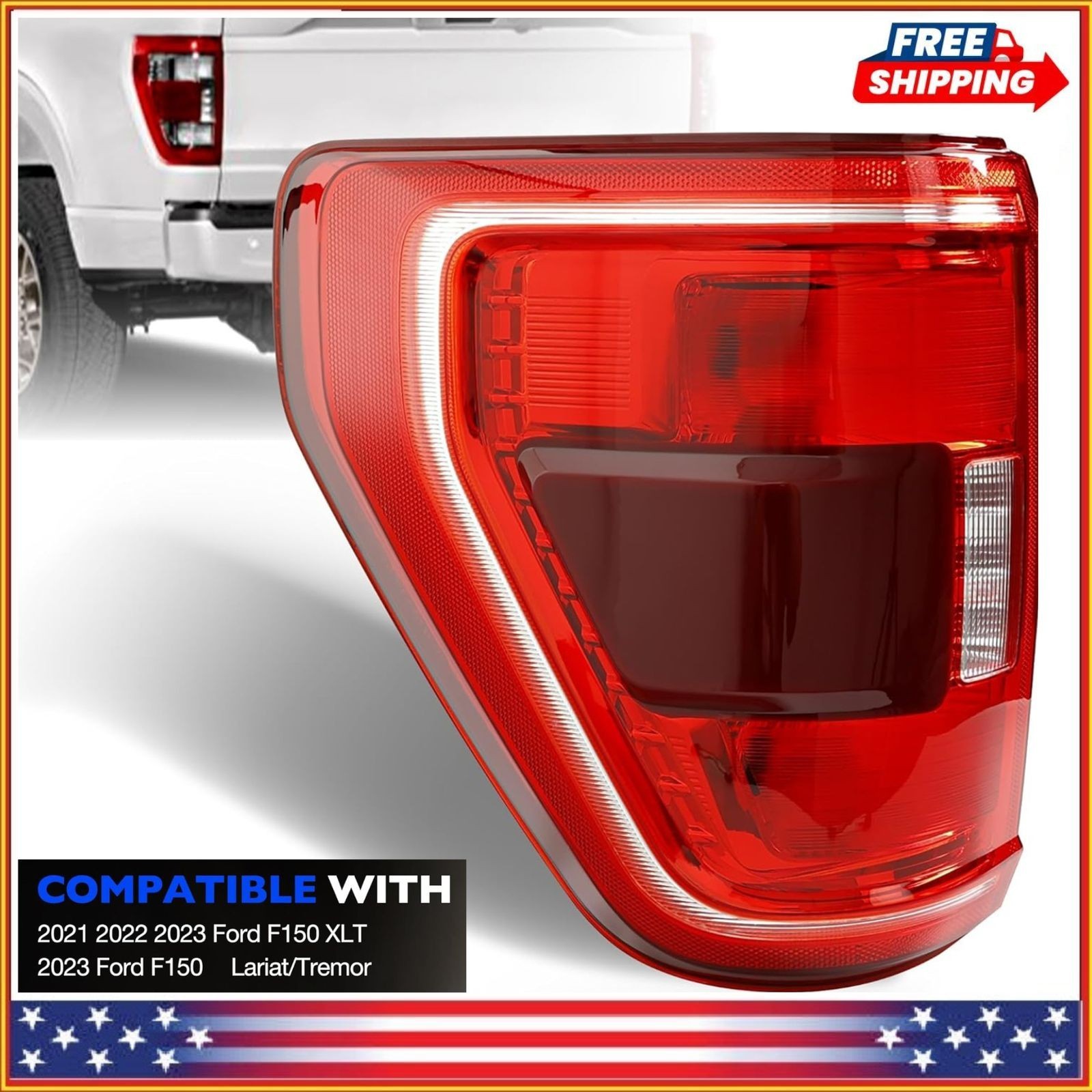 Driver Left Side Tail Light for 2021 2022 2023 Ford F150 F-150 XL w/ Blind Spot