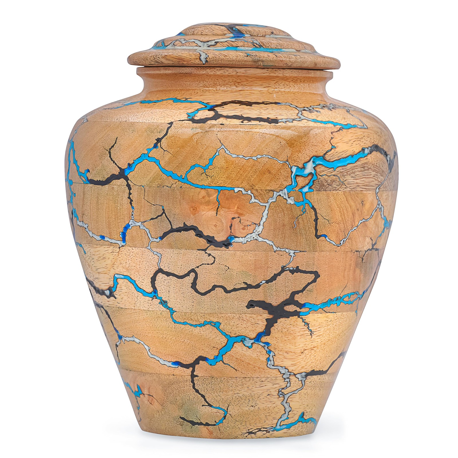 Medium – 6x6x8 Inch – 100 Cu In, Natural Wood With Blue Resin (Thunderstorm…
