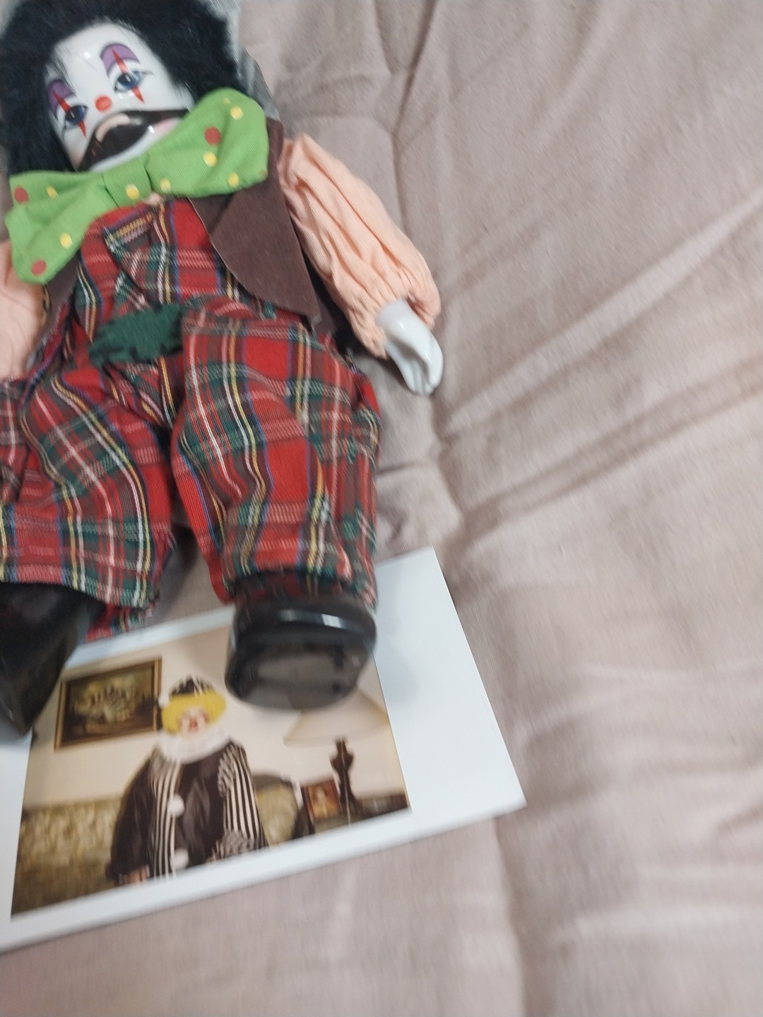 Vintage Porcelain Clown Doll With Figurine And Creepy Photo