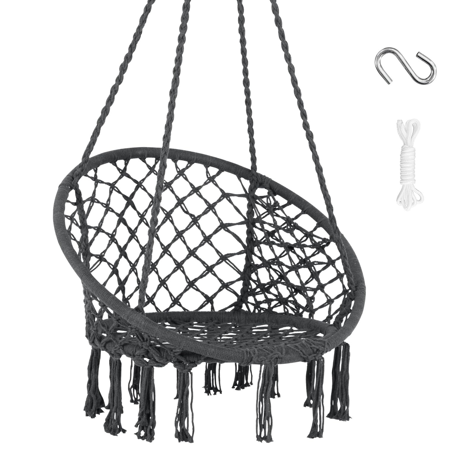 SUNCREAT Hammock Chair Hanging Macrame Swing with Hardware Gray -Pack of 1