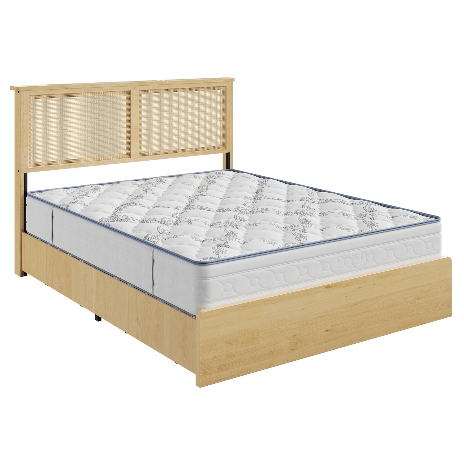 Garvee Queen Size Rattan Bed Frame with 4 Drawers, Queen(4 Drawers), Oak