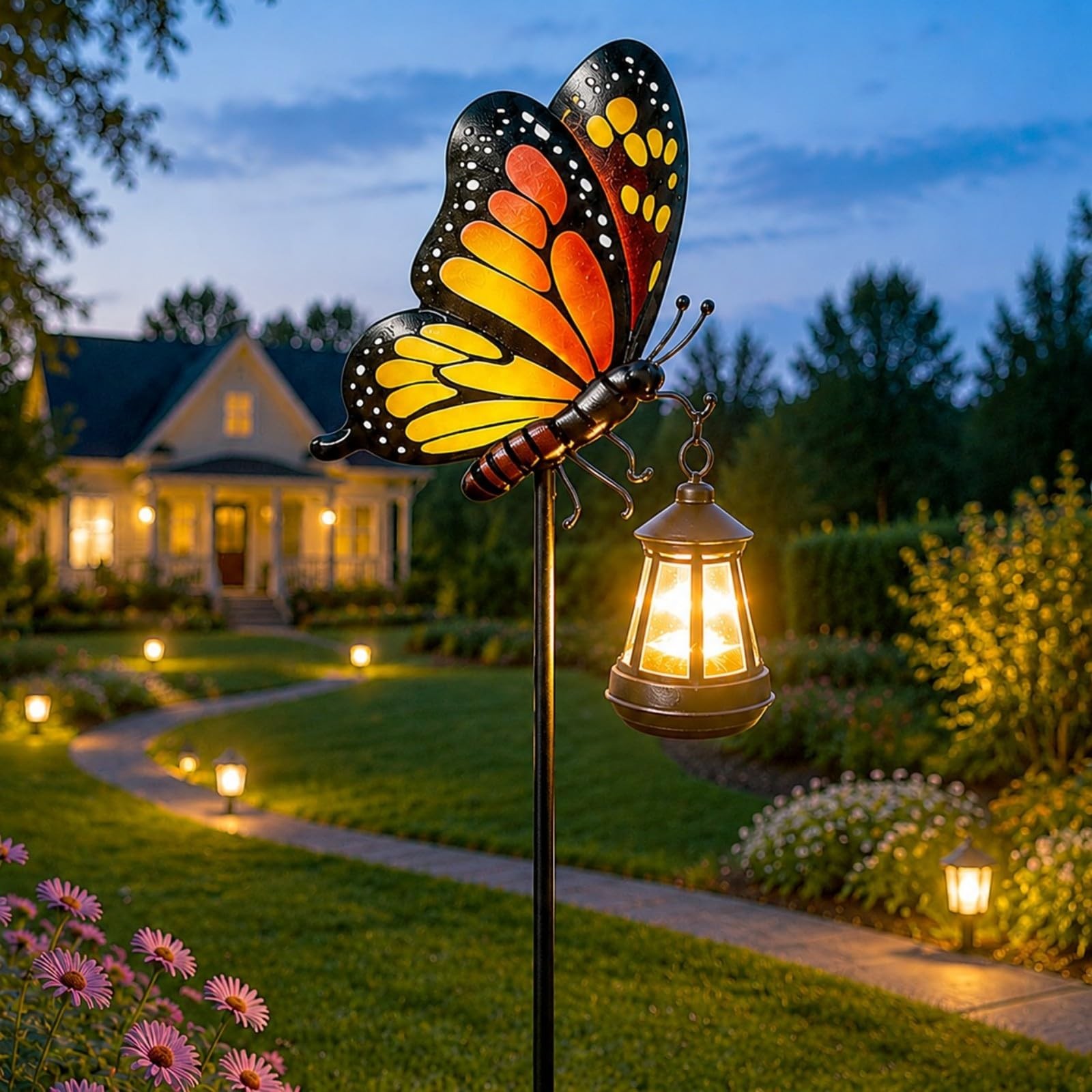 Outdoor Metal Butterfly Solar Light Garden Decor, 32” Butterfly Garden Stake …