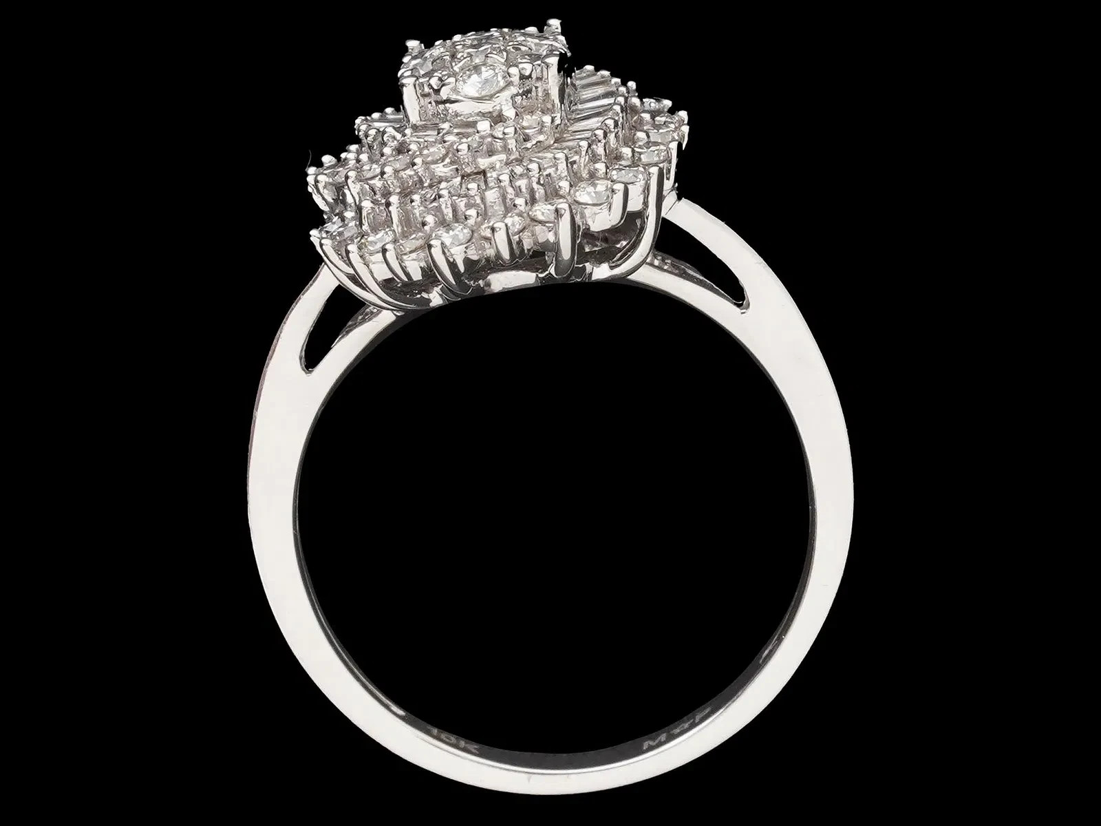 Stanning Baguette and Round Diamond Cluster Ring in 10k White Gold Over 1 cttw
