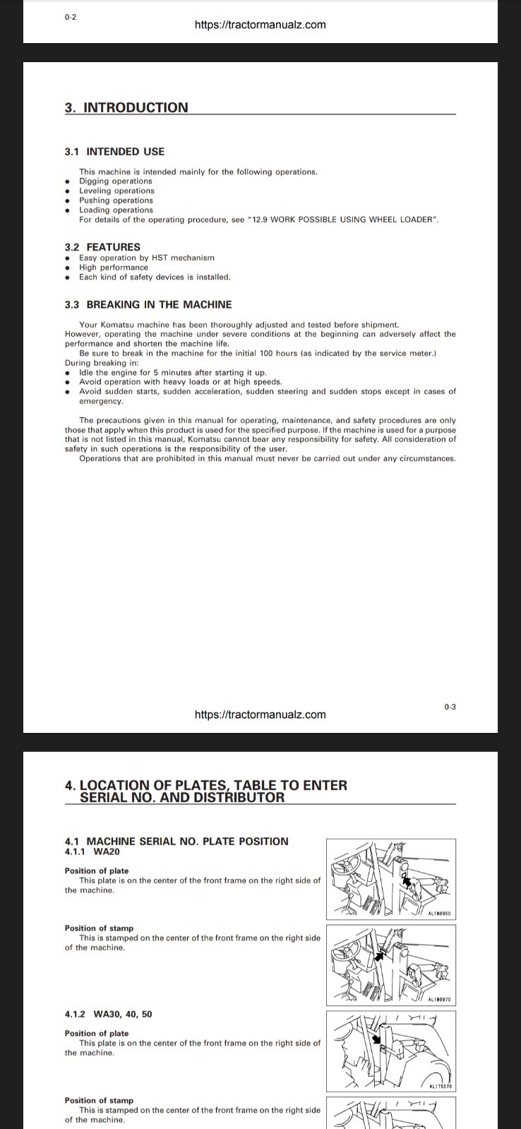 KOMATSU WA20-2 WA30-5 WA40-3 WA50-3 LOADER OPERATION MAINT PDF MANUAL 195 Pages