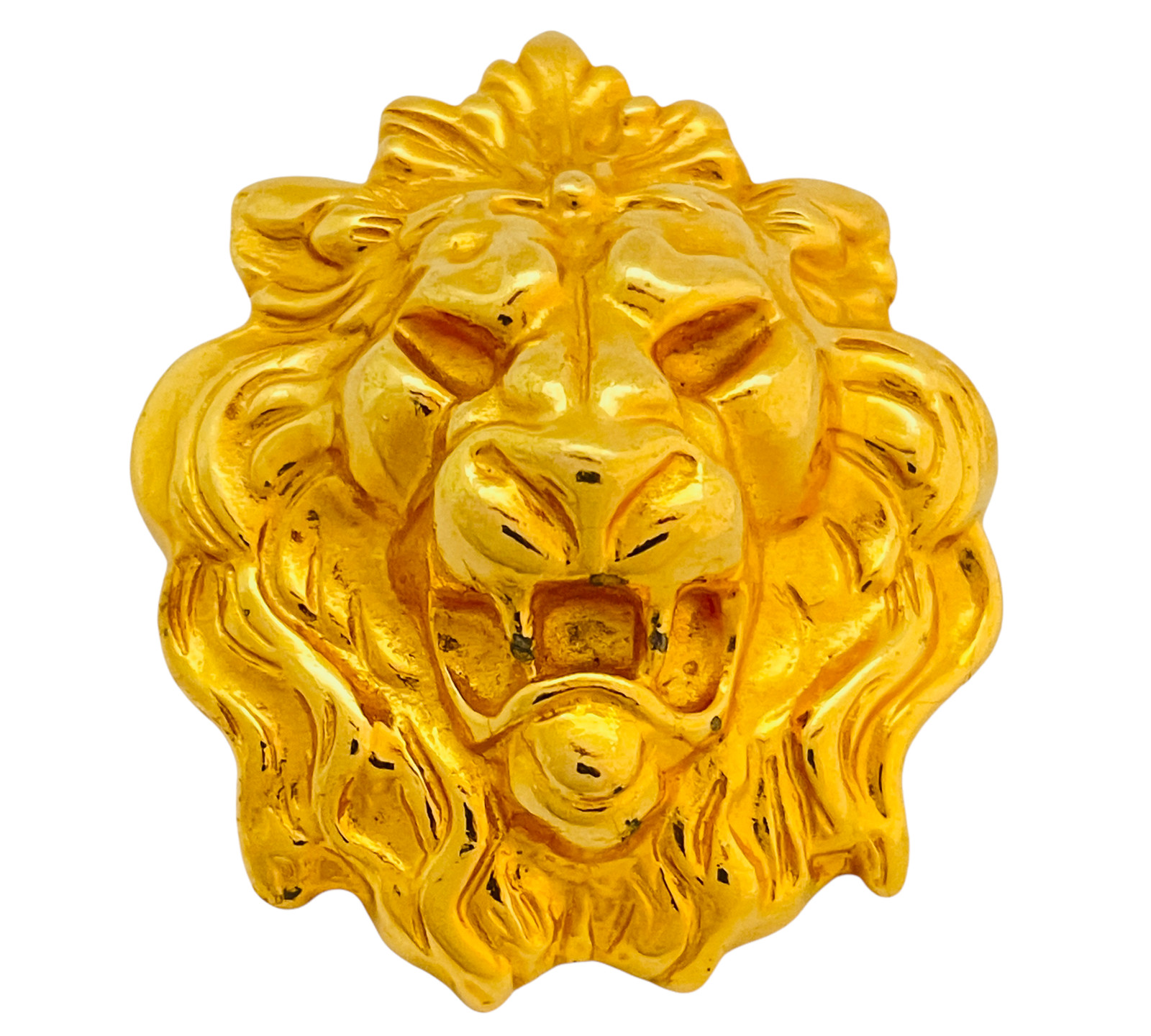Vintage lions head gold designer runway brooch
