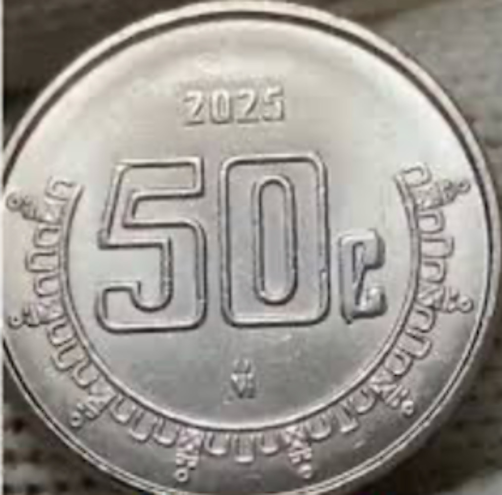Mexico 2025 50 Centavos UNC—Eagle & Snake—Aztec Sun Stone