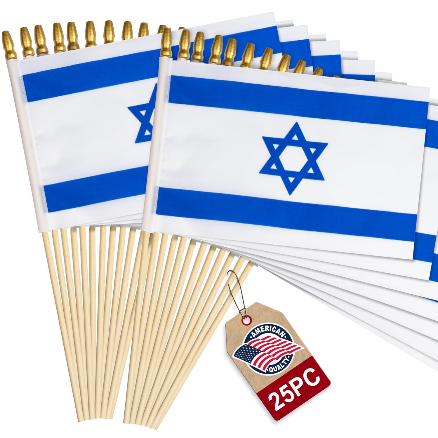 25 Pack Small Israel Flags on Stick, 5×8 Inch Mini Israeli Hand Held Wooden S…