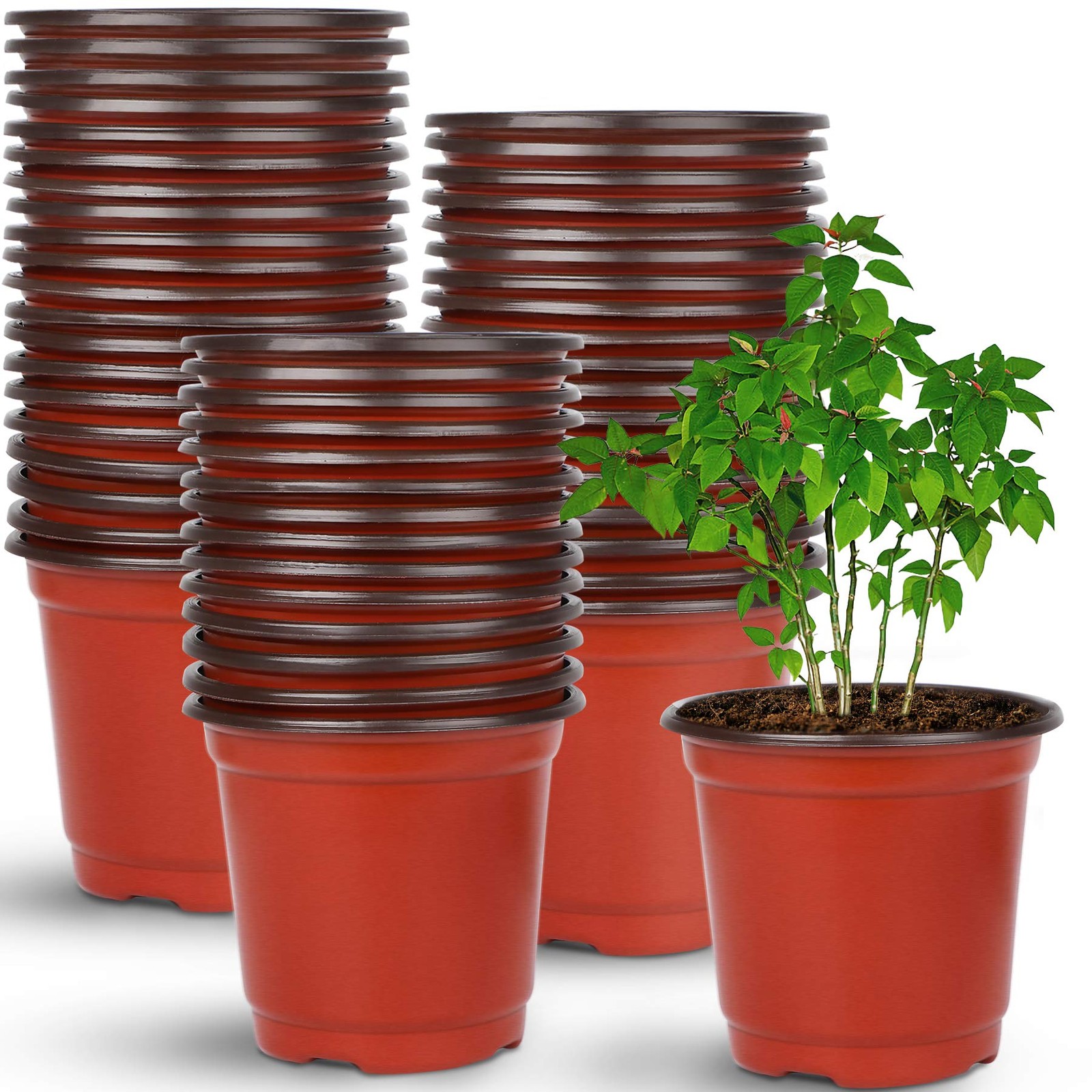 Augshy Nursery Pot, 110 Pcs 4″ Plastic Plants Pot,Seed Starting 4 Inches, Red