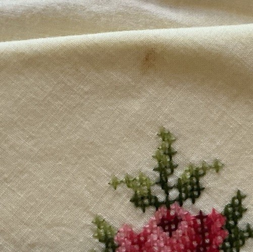 Handmade Cross Stitched Rectangular Tablecloth 102×67” With 12 Napkins Huge