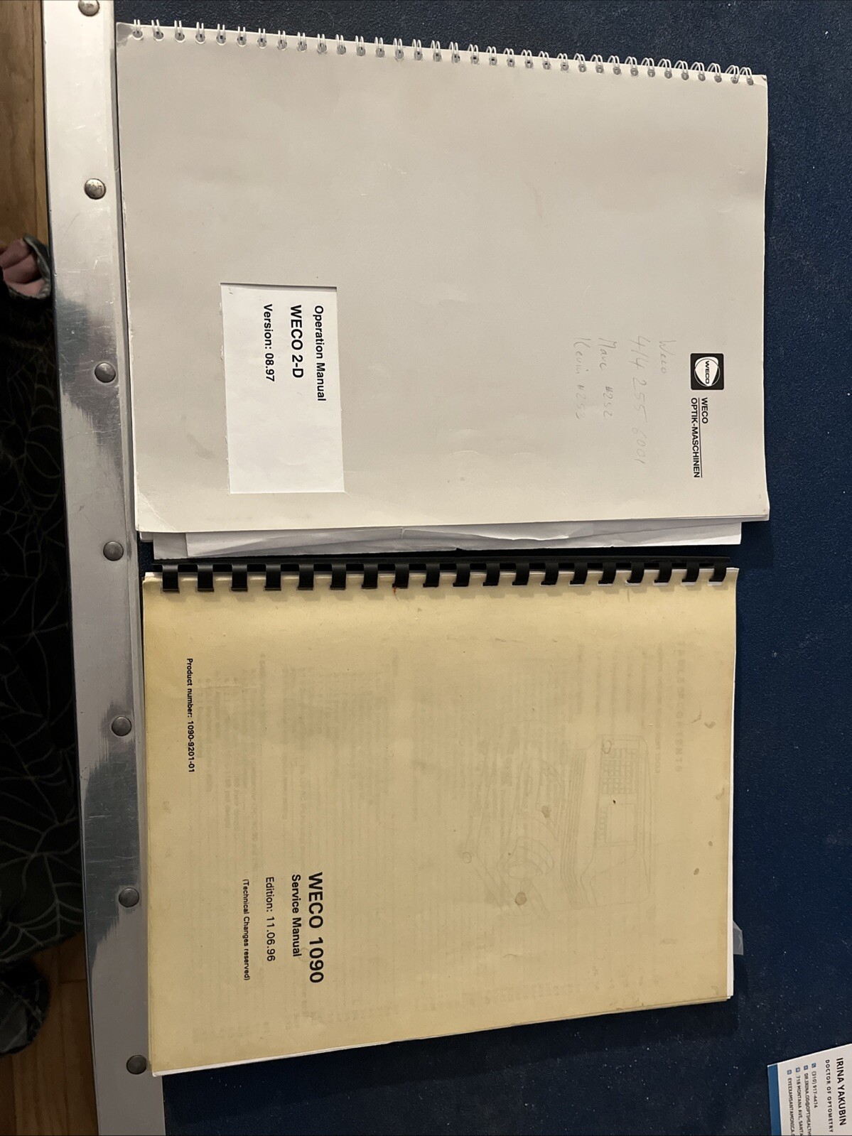 Weco 1090 2-D, Operation Manual and Service Manual, Optical Dispensing.