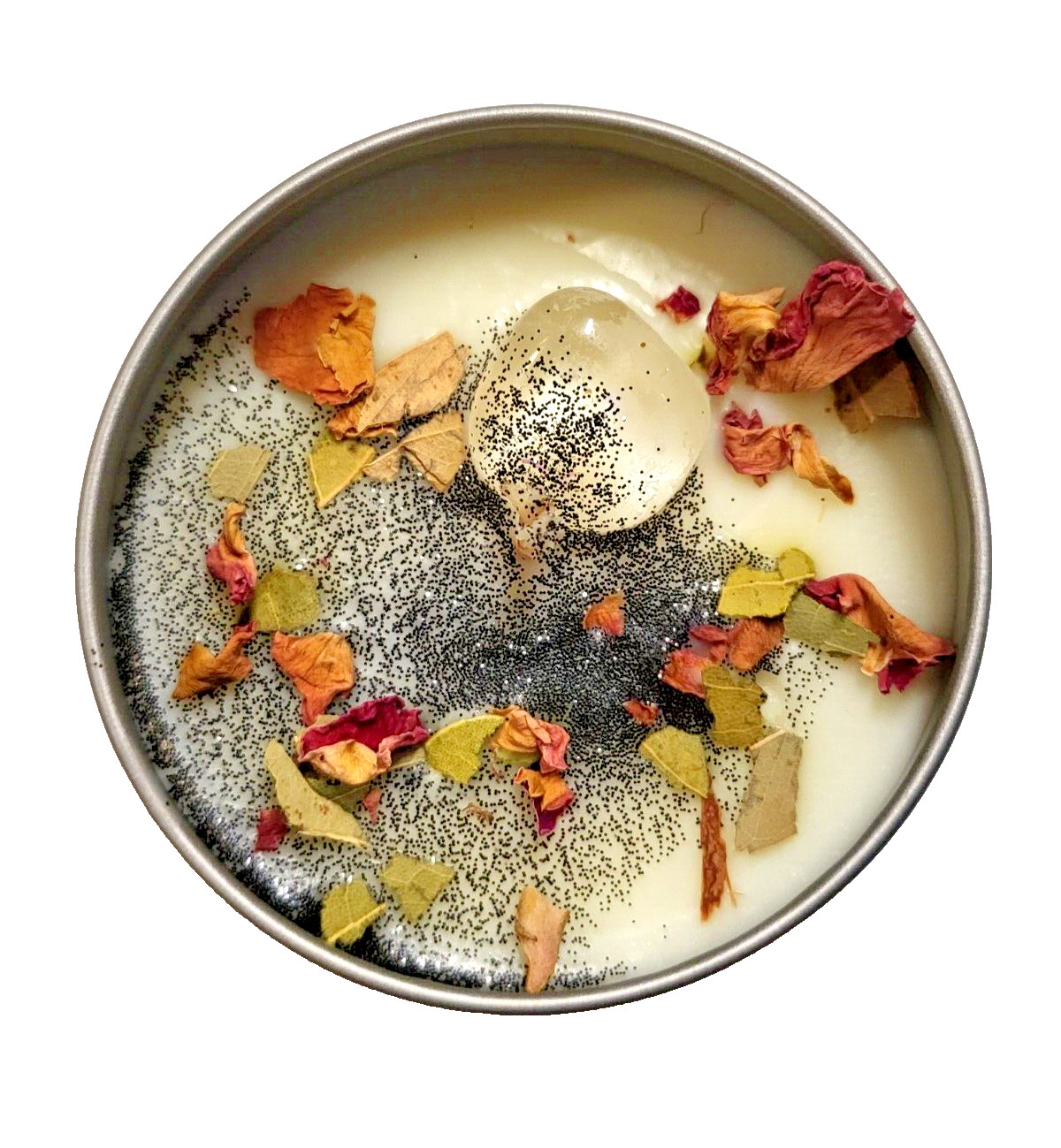 Lemongrass & Rose New Moon 4oz Intention Candle Tin Quartz Gem Decorative Herbs