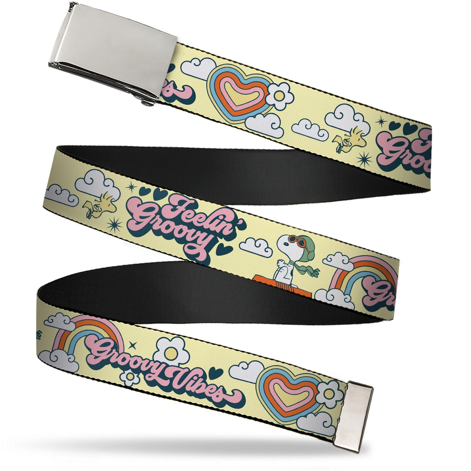 `Blank Chrome 1.25“ Buckle – Peanuts Snoopy Flying Ace And Woodsto… ACC NEW